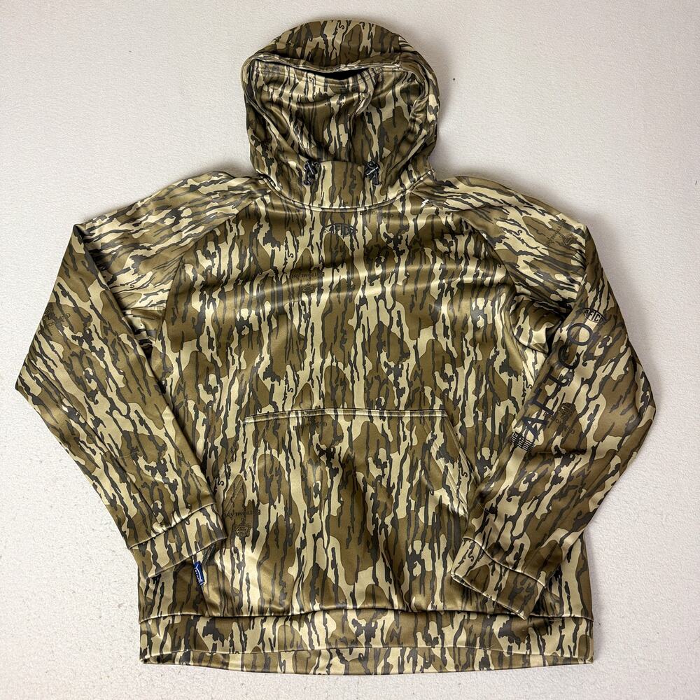 AFTCO Men’s Large Mossy Oak Bottomland Camo Fleece Fishing Hoodie Pullover